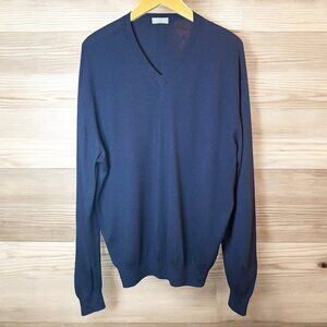 Cruciani V-Neck Cashmere Sweater Men's Size 56/US XXL Blue Italian Luxury